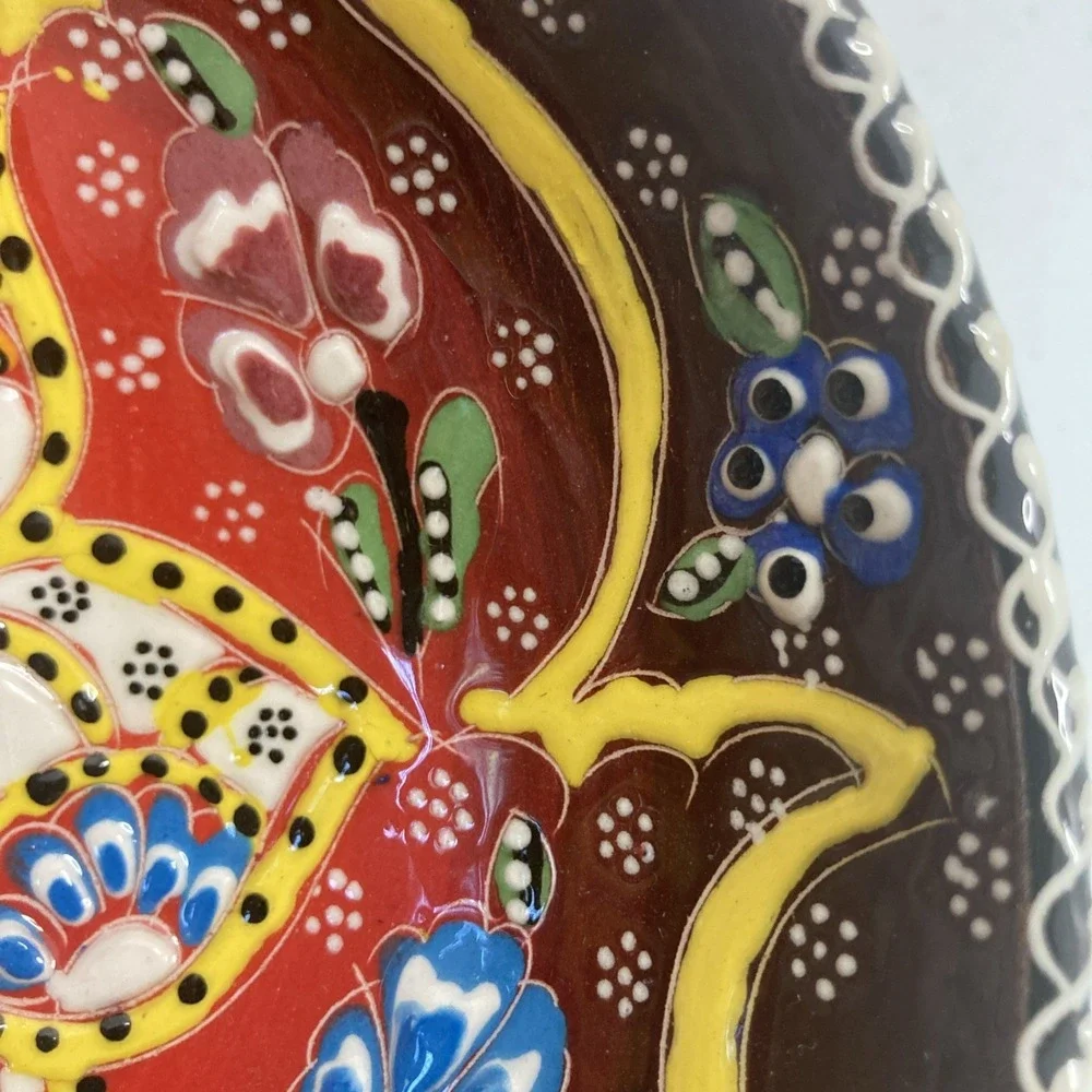 Vtg Turkish‎ Hand Painted Ceramic Floral Colorful Small Bowl 6.25